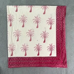 Couleur Nature Tablecloth Square 71x71 Pink White Palm Tree Cotton French India